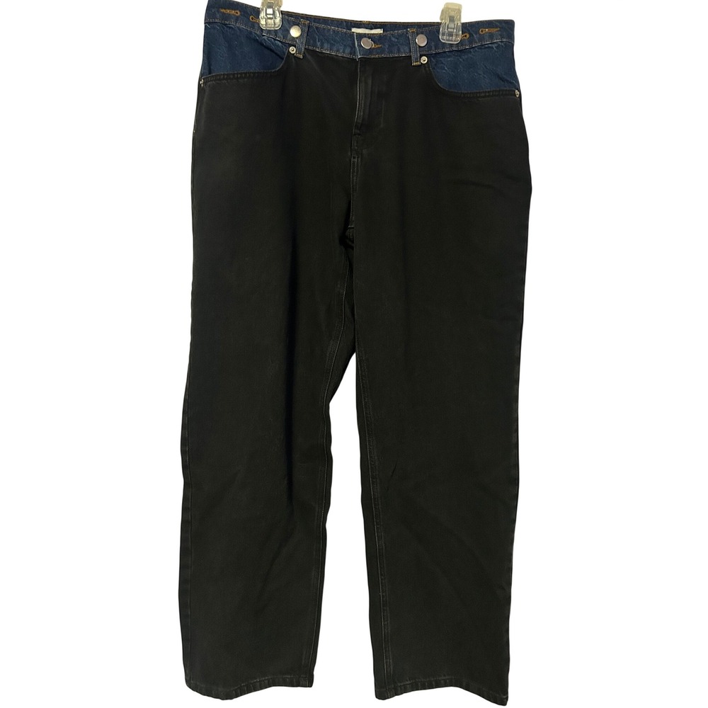 Gianni‎ Bini Theo Two Tone Black Blue Denim Straight Leg Jeans Womens 28 NEW